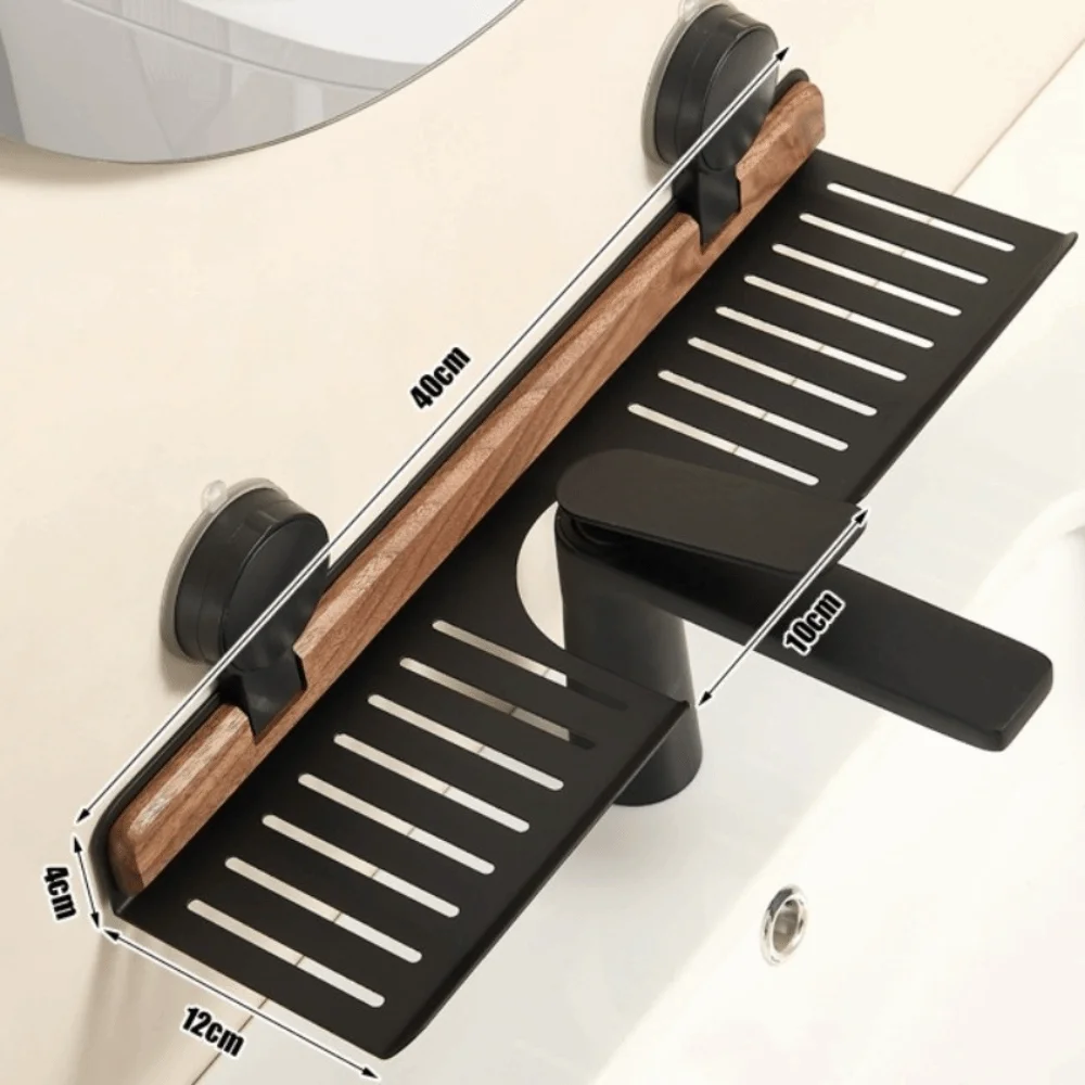 Walnut Finish Suction Cup Bathroom Shelf No Drill Drain Basket Heavy Duty Storage Rack Rustproof" Tray Stand Shower Shelf