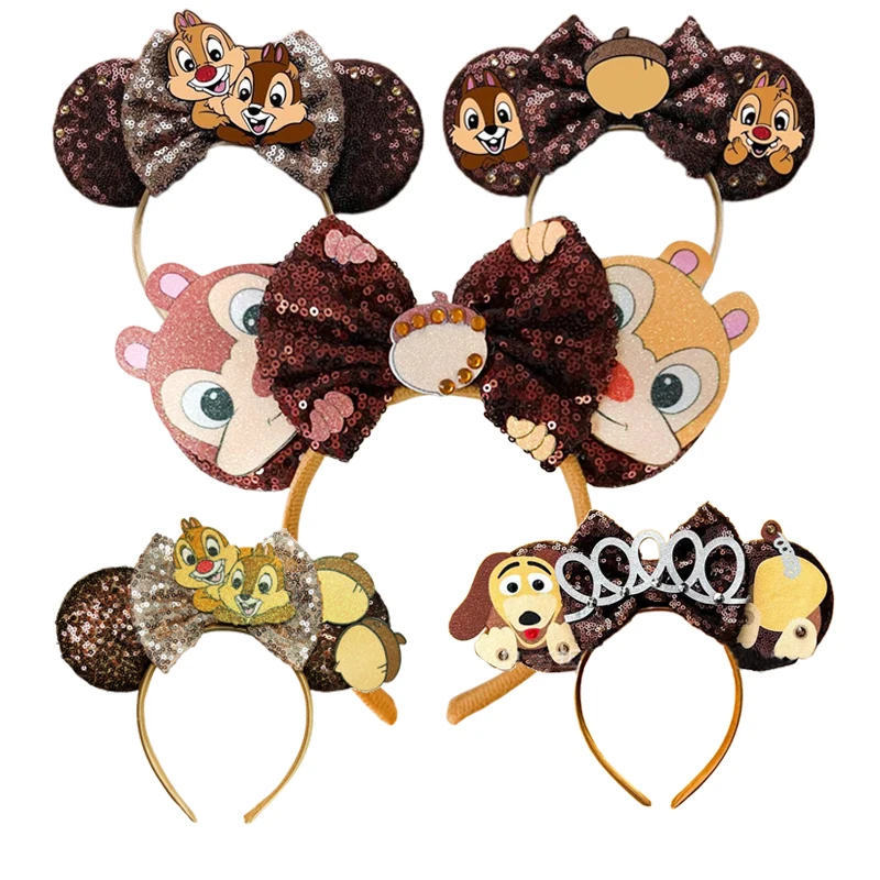 Chip and Dale-diademas con orejas de Mickey Mouse para mujer, accesorios para el cabello de Aladdín, Diadema con lazo para niña