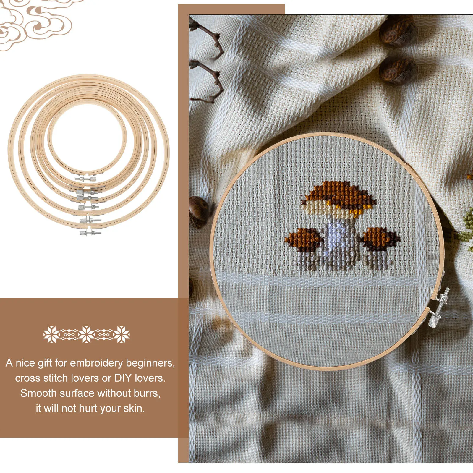 

Набор из 6 бамбуковых пялец для вышивания разного размера: прочные кольца для вышивки крестом, рамки для рукоделия, инструменты для шитья и DIY-проектов