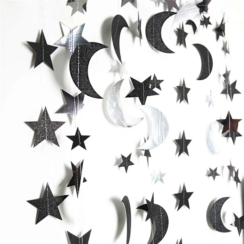 4M Gold Star Moon Garland Hanging Stars Streamers Banner Backdrop for Twinkle Little Star Birthday Party EID Ramadan Decorations