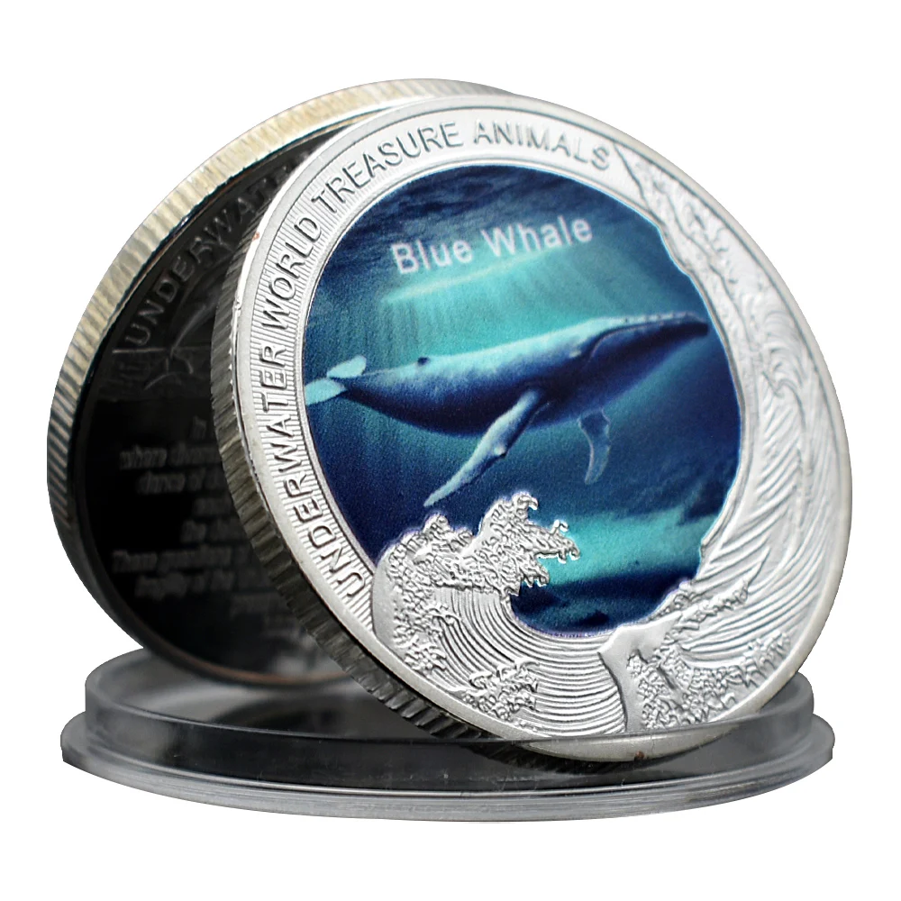 Underwater World Marine Rare Animal Silver Plated Commemorative Coin Whales, Sharks Commemorate Medals Collection Gift