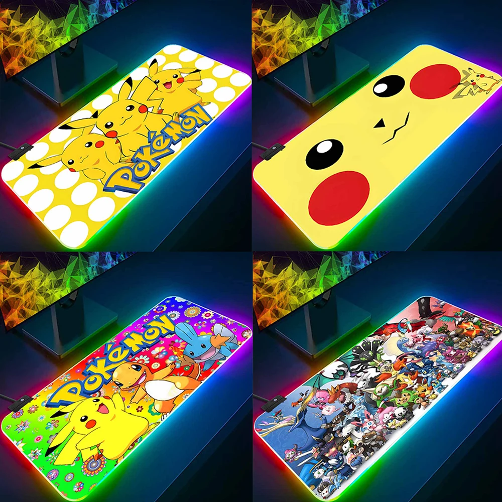 

RGB Pc Gamer Keyboard Mouse Pad Mousepad LED Glowing Mouse Mats Rubber Gaming Computer Pikachus Mausepad