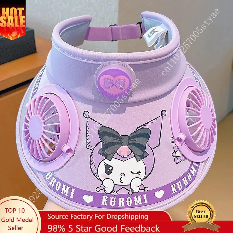 

Children's Cartoon Kuromi Sun Hat with Fan Sun Protection Visor Boys and Girls Hat Summer Hat with Large Brim for Sun Protection