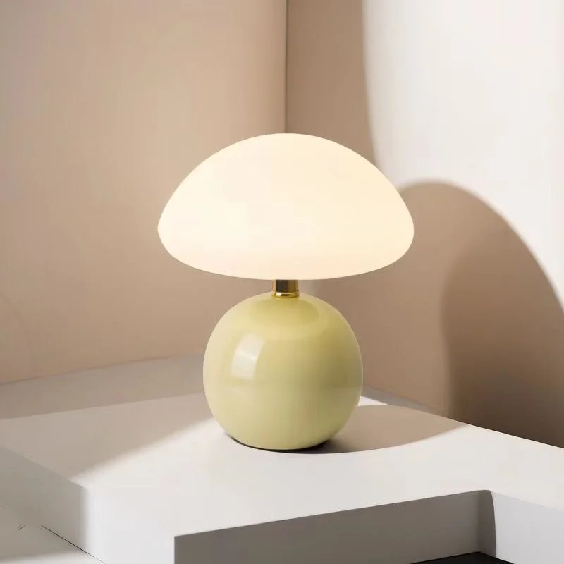 Mushroom small table lamp cream roller molded ceramic atmosphere lamp eye protection LED lamp bedroom headboard decoration light