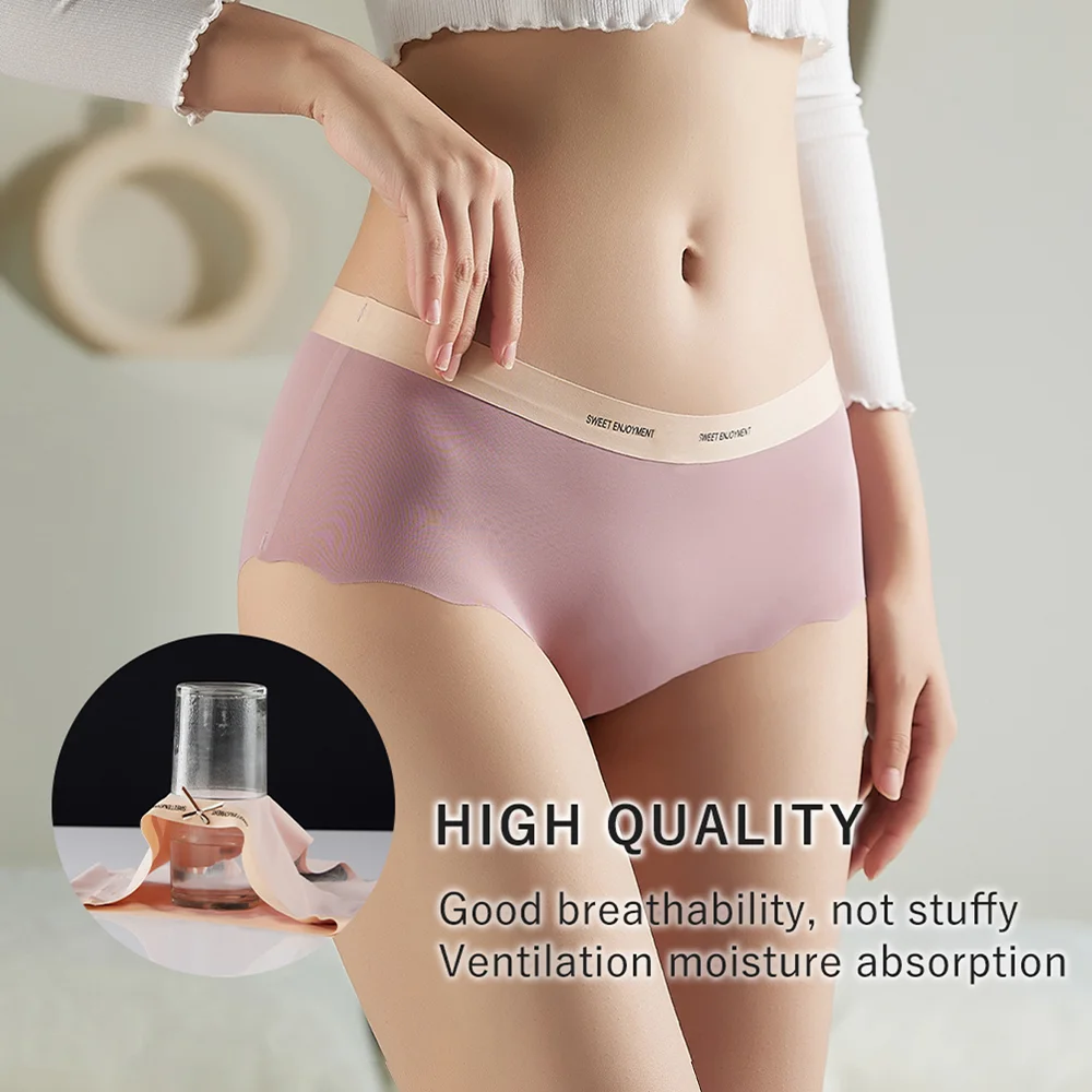 Women Ultra Thin Traceless Invisible Breathable Panties Seamless Cotton Sweat Absorbing Crotch Low Rise Briefs 4PCS