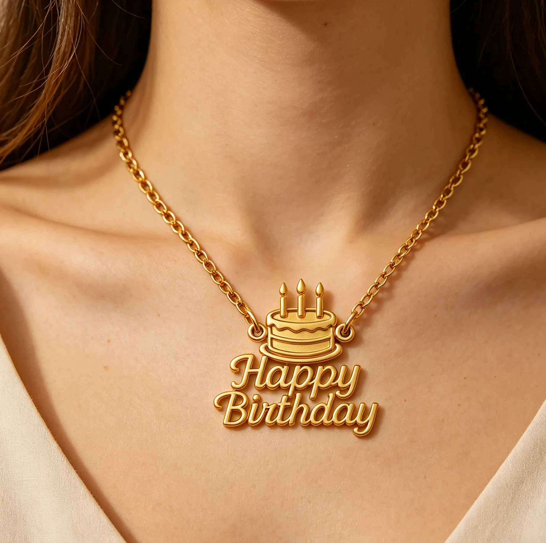 Personalized Birthday Cake Pendant Necklace with Blessing Birthday Gifts Custom Date Pendant Custom Name Necklace Gift for Her