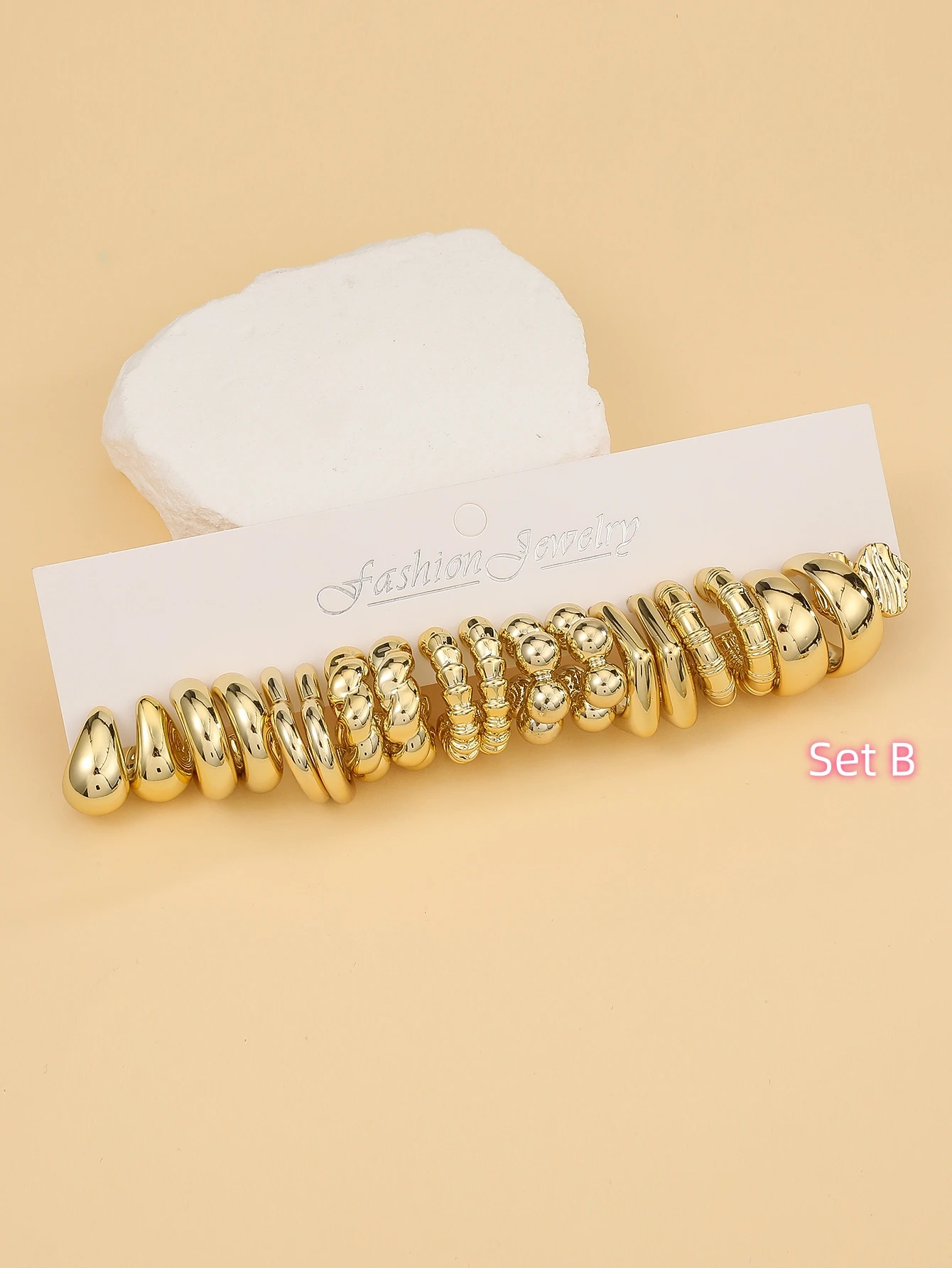 10 أزواج - 40 أزواج كبيرة الحجم بتصميم جديد ذهبي اللون ABS/الراتنج مجموعة أقراط عصرية بسيطة، مناسبة للارتداء اليومي للنساء #3