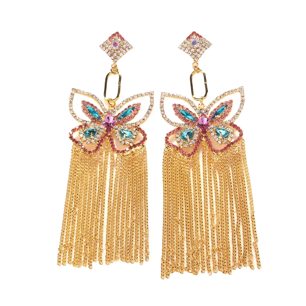 أقراط شرابة على شكل فراشة وردية لامعة Y2k أنيقة للنساء والفتيات أقراط كريستالية ساحرة مجوهرات فاخرة مصممة #5