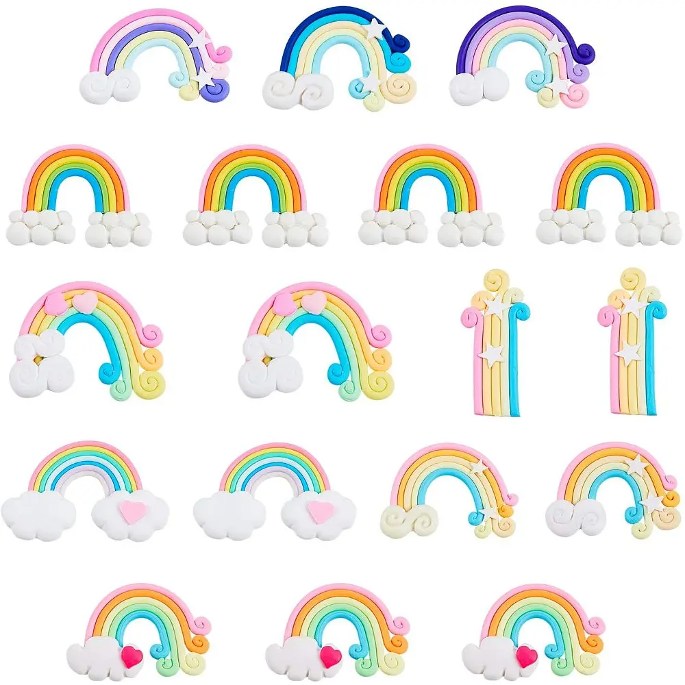 40 Pcs Rainbow Slime Charms Handmade Polymer Clay Beads Colorful Flatback Polymer Clay Rainbow Cloud Ornaments for DIY Crafts