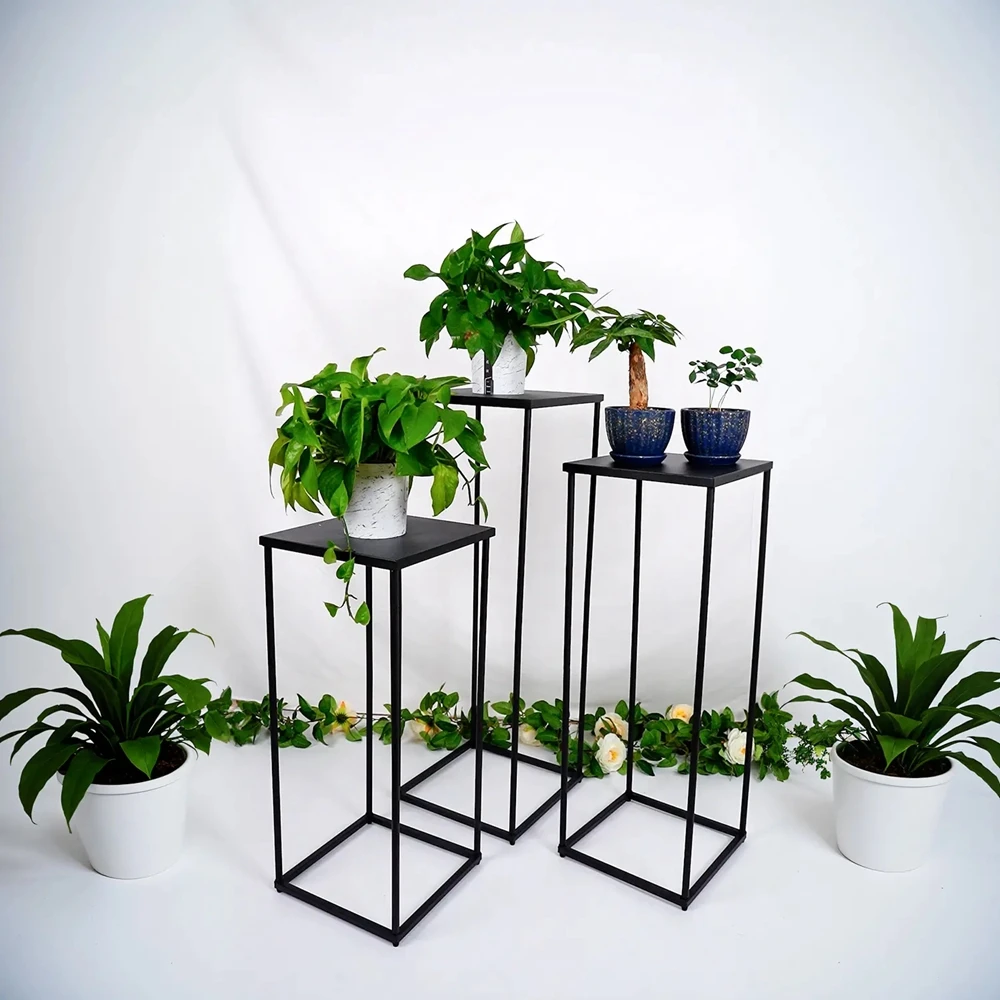 3pcs/set )3 sets Wedding Party Event  Road Lead Black Tall Flower Rack Stand for event Decor Set of 3 Square Table Centerpieces