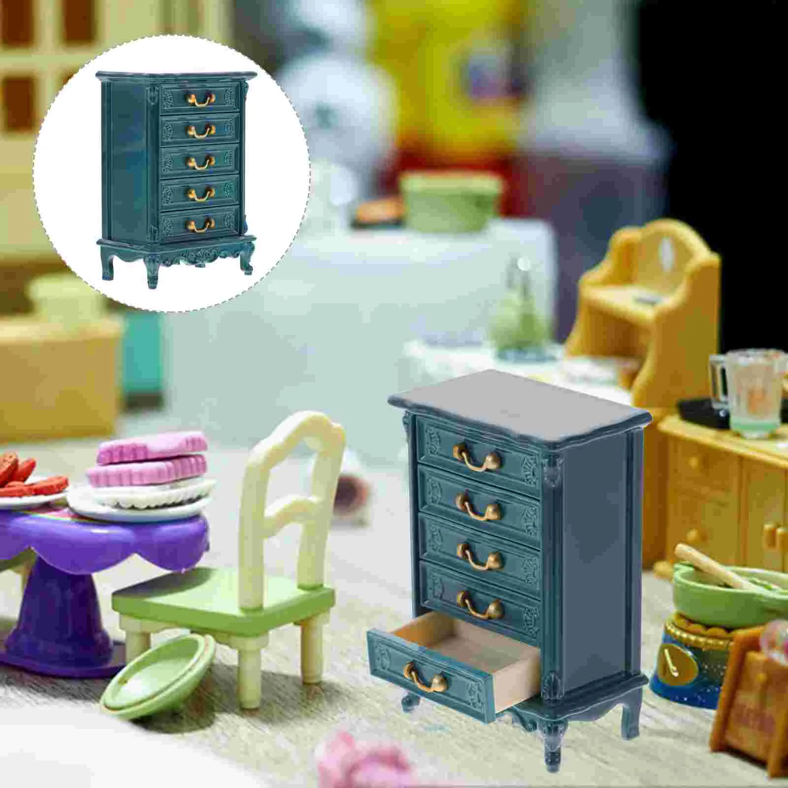 Mini Chest of Drawers House Furniture Table Decor Childrens Bookshelf Lovely Miniature Cabinet Decorative Tiny Ornament