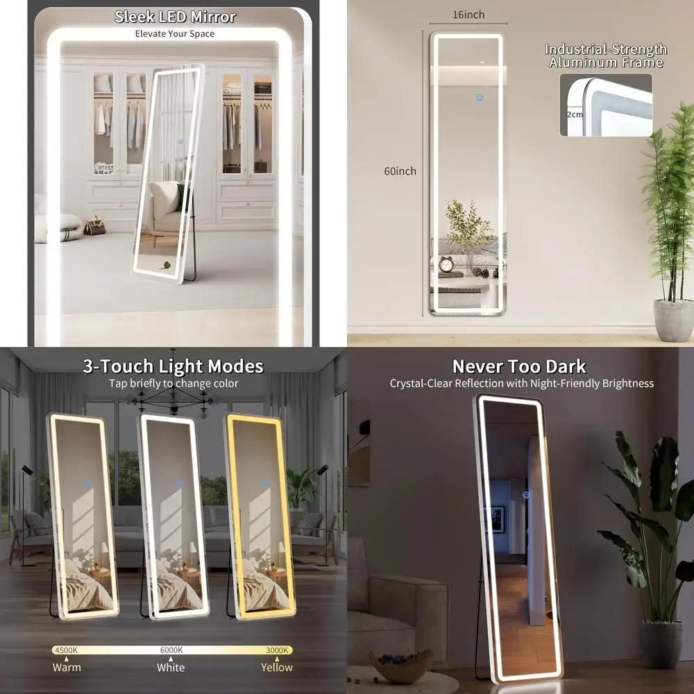 

Светодиодное зеркало 60x16 дюймов с подсветкой, регулировкой яркости и 3 вариантами цвета для спальни, столовой и гостиной, белое