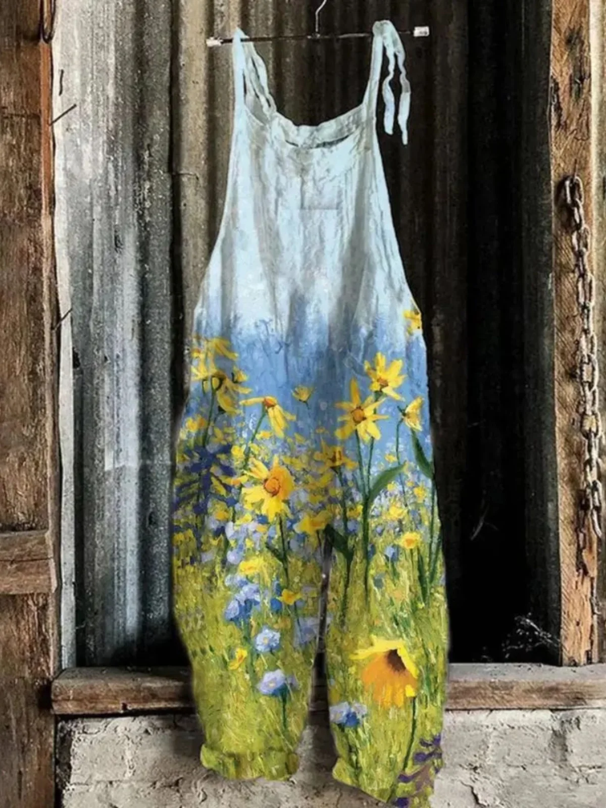 Women's High-Waisted Breathable Overalls Street Sle Casual Loose Fit Floral Print Overall Pants with Straps High Waist Long...