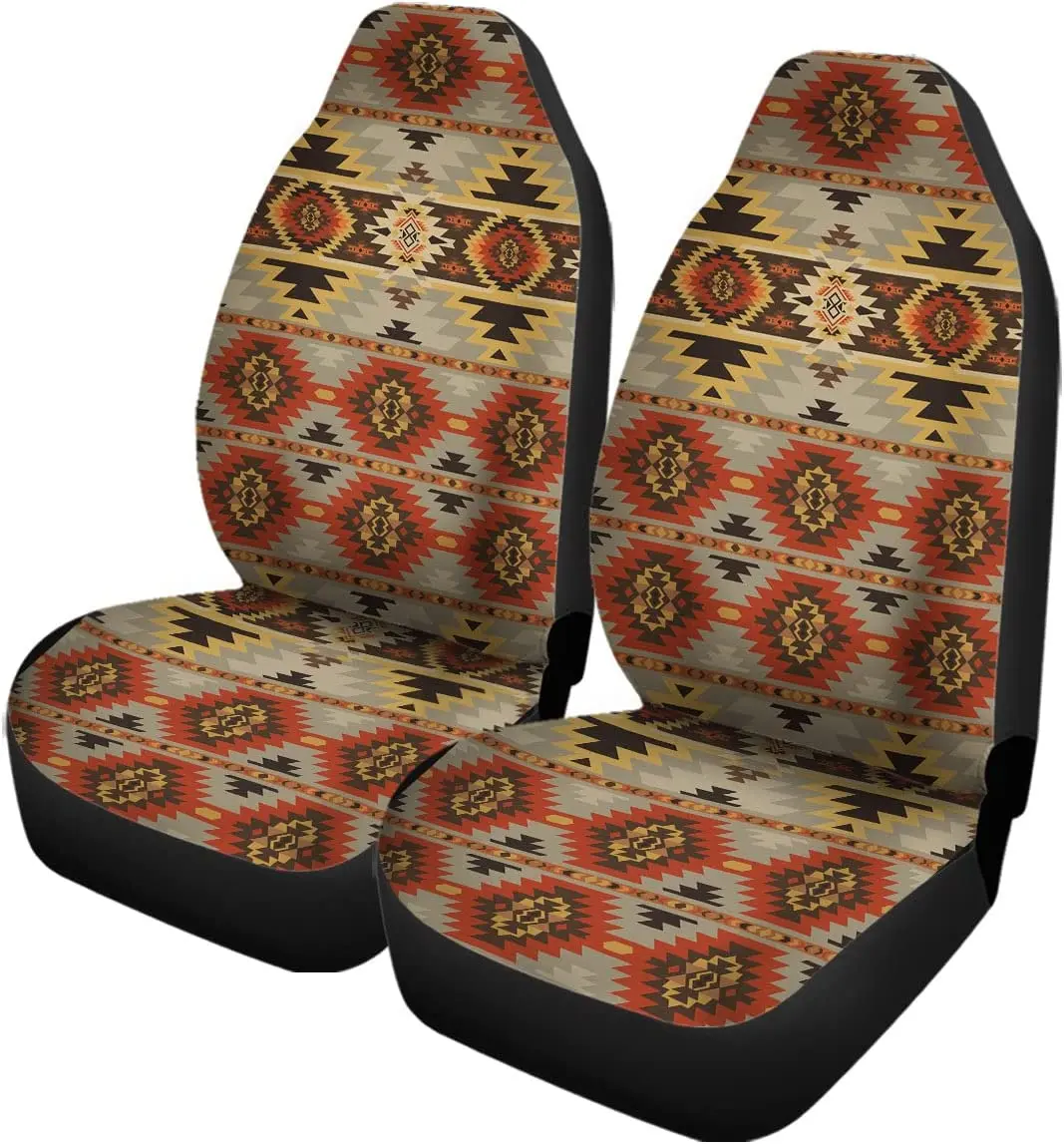 Set of 2 Car Seat Covers Auto Accessories Carseat Front Seats Fit Most Cars, SUV Sedan, Truck Aztec Navajo Geometric Native Amer