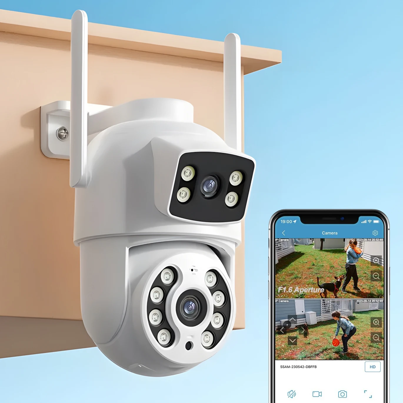 듀얼 렌즈 PTZ 보안 카메라 실외 2MP+2MP AI 인체 감지 자동 추적 무선 WiFi IP 카메라 양방향 오디오 CamHipro 앱