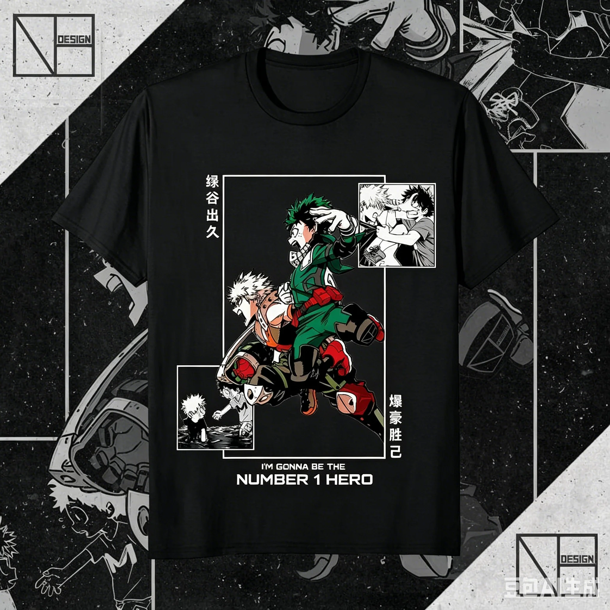 2026 summer My Hero Academia T-shirt Izuku Midoriya Katsuki Bakugo Panel Manga Japanese Kanji Anime Print Oversized Cotton Tee - view 2