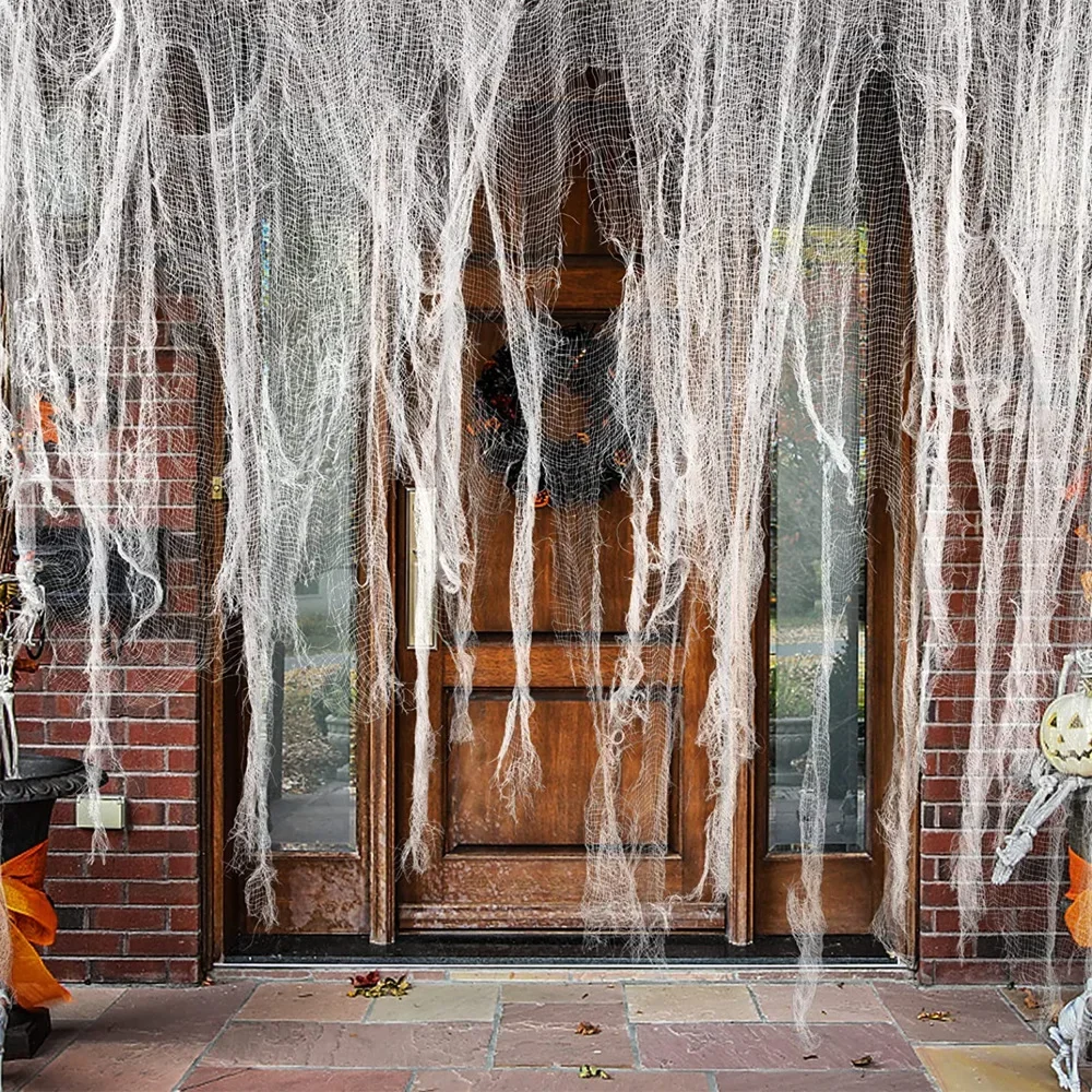 76 x 183 cm Halloween-Dekorationen, schwarzes gruseliges Gaze-Tuch, Fenster, Tisch, Tür, Netz, gruseliges Kostüm, Party, Spukhaus, Wanddekoration – Detail 13