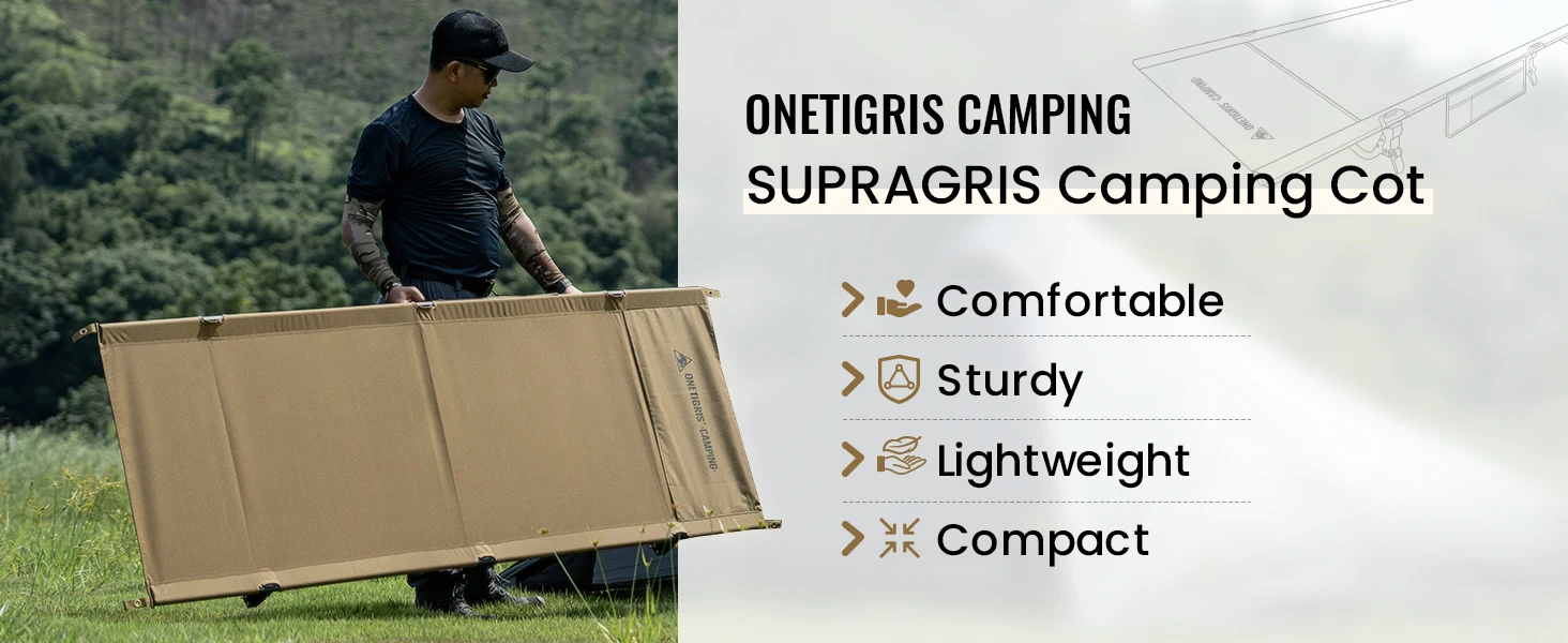 OneTigris SUPRAGRIS Campingliege Ultraleichtes Aluminium-Klappbett für Camping, Wandern, Rucksackreisen, Reisen, Autofahrten, Nickerchen – Detail 1