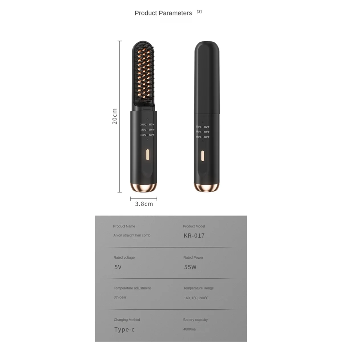 

Cordless Hair Straightener Brush Fast Heated Straightener Brush Multifunctional Negative Ions Electric Hot Comb Hair