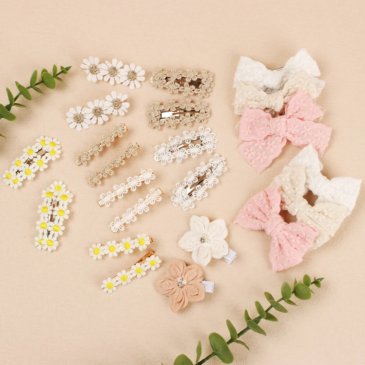 

30pc/lot Daisy Flower Hair clips Newborn Baby Lace Embroidery Bows Kid Girl Flower Barrettes Girls Hairpin Hair Accessories Bulk