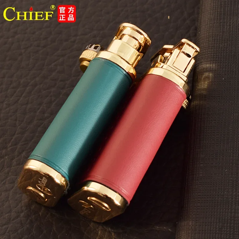 CHIEF Kerosene Lighter New Retro Leather Windproof Gear Linkage Ignition Creative Personality Gift Smoke Accesoires Gadgets Male