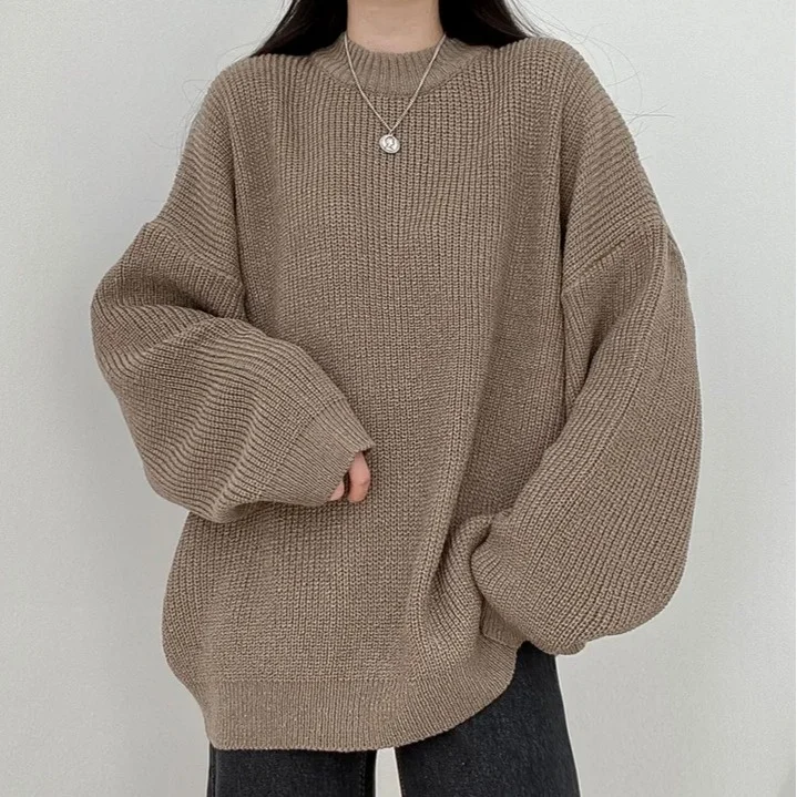Elegancki sweter na jesień i zimę, swobodny, podstawowy, dzianinowy, luźny krój, wkładany przez głowę, uniwersalny top dla młodszej wyglądającej postaci.