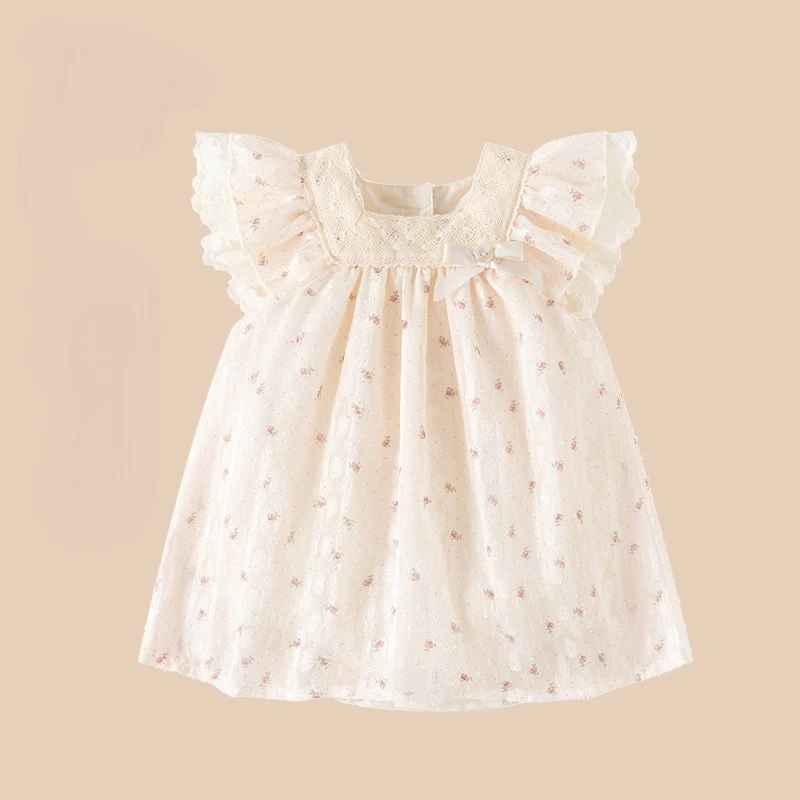 

Summer new cute princess bag fart skirt flying sleeve lace dress stylish and fashion baby girl dress