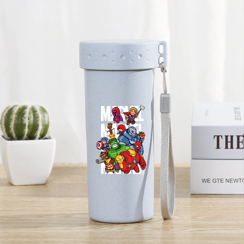 Портативная бутылка для воды Marvels Avengers, 350 мл, чашки для воды с героями мультфильмов для мальчиков и девочек, аниме, уличные герметичные спортивные чашки для воды, чашки для питья