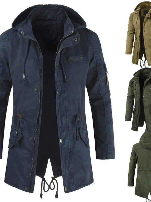 

Men's Slim Fit Hooded Casual Jaet Zipper Color Long Sve Windproof Outerwear Daily Wear Comfortable Polyester Coat