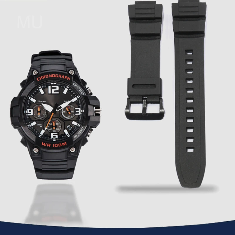 Classic Black Silicone Watchbands for Casio MCW-100H 110H W-S220 16mm Needle Buckle Convex Interface Breathable Waterproof Strap