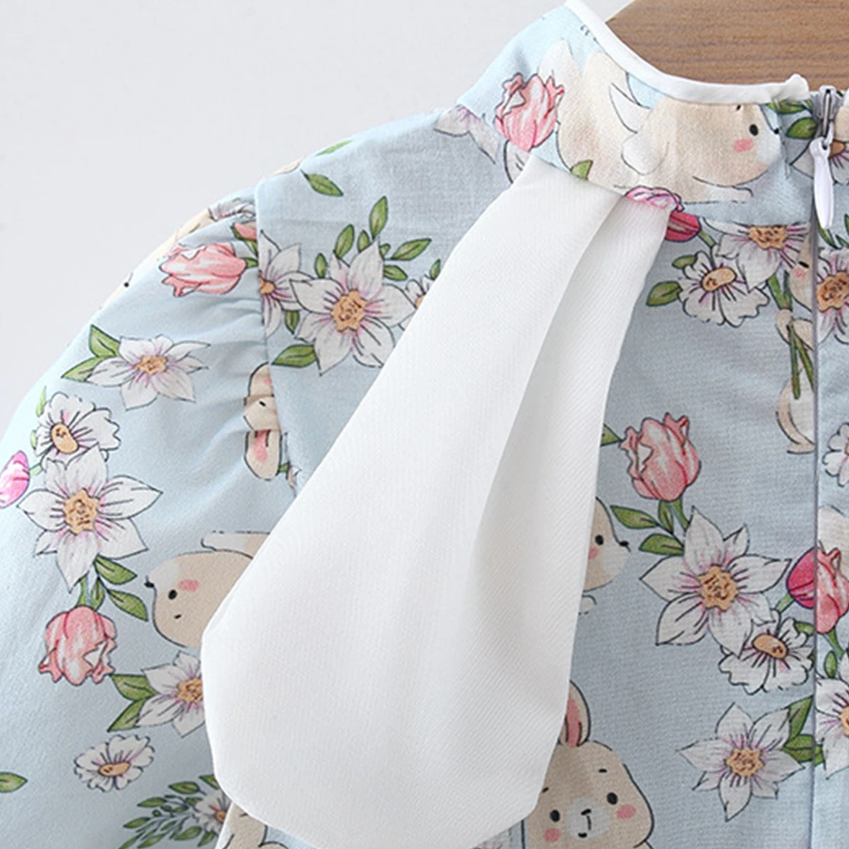 Summer Newborn Girl Cartoon Rabbit Chinese Style Long Sleeve Dress Cotton Long Ears Qipao Girl Baby Clothing