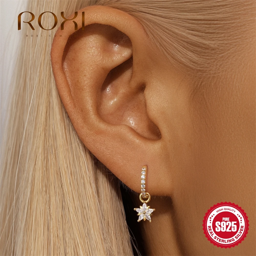 

ROXI 925 Sterling Silver Classic Fashionable Snowflake Zircon Pendant with Detachable Flowers For Women INS Fine Jewelry Gifts