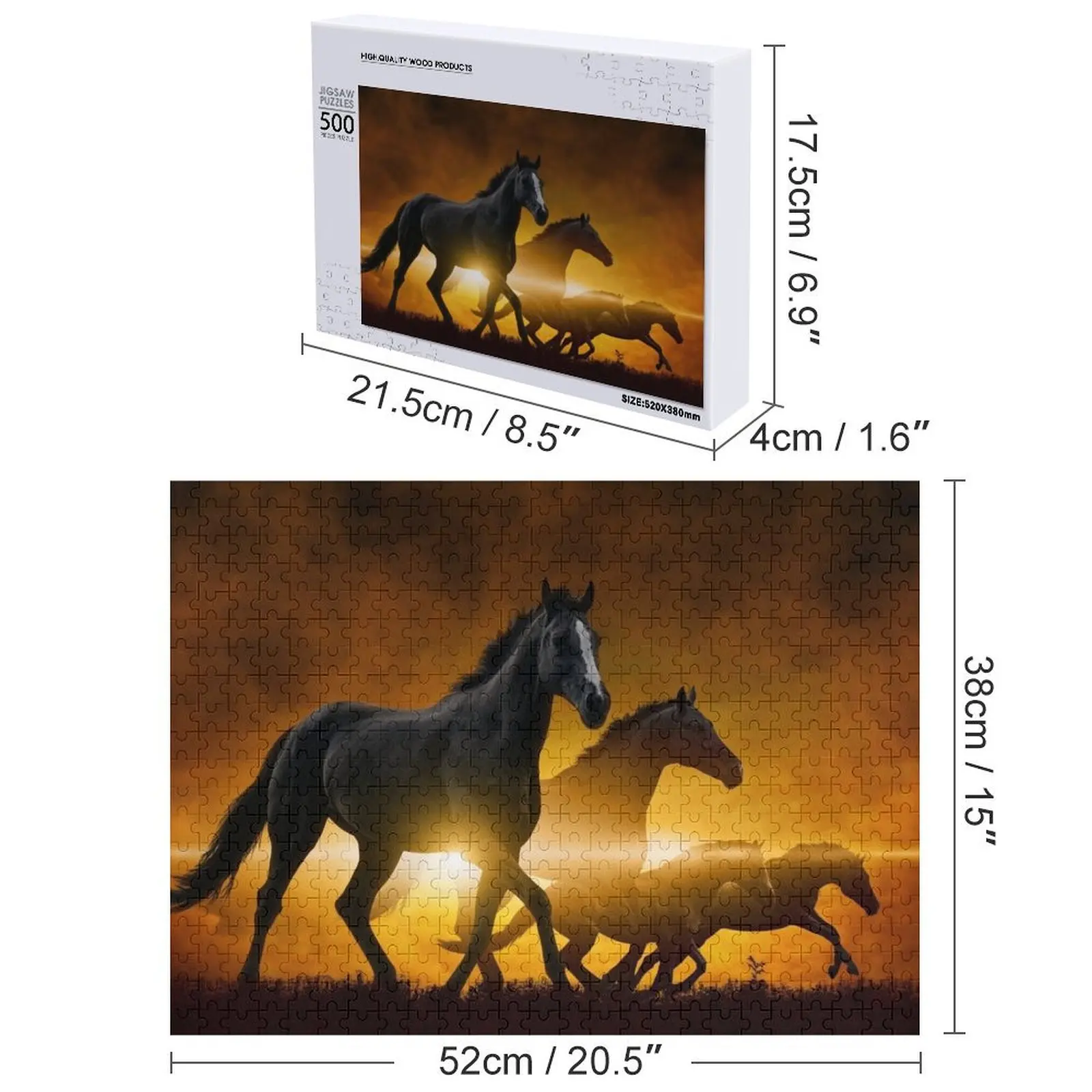 لغز الصور المقطوعة للخيول السوداء البرية، هدية خشبية مخصصة، اسم شخصي، لغز Iq