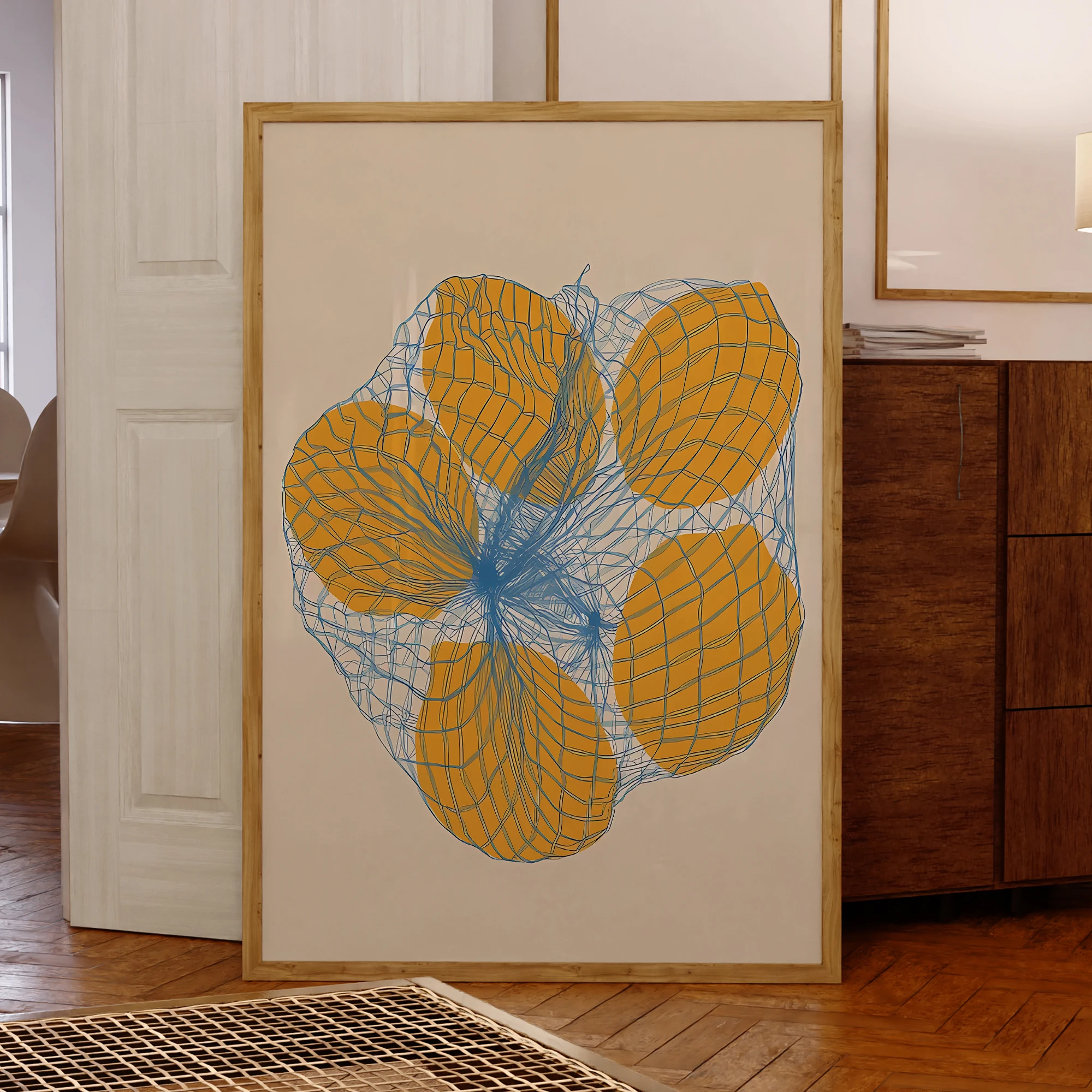 Moderne Einfache Fünf Zitronen In EINEM Net Tasche Wand Kunstdrucke Leinwand Malerei Poster Bild Für Wohnzimmer Wasserdichte Wohnkultur