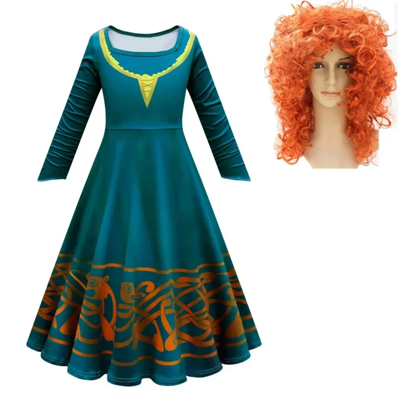 72th Anime Cosplay Halloween Girls Merida Dress Brave Performance Costume Summer Birthday Party Feifei Sleeves Green Gothic Vint