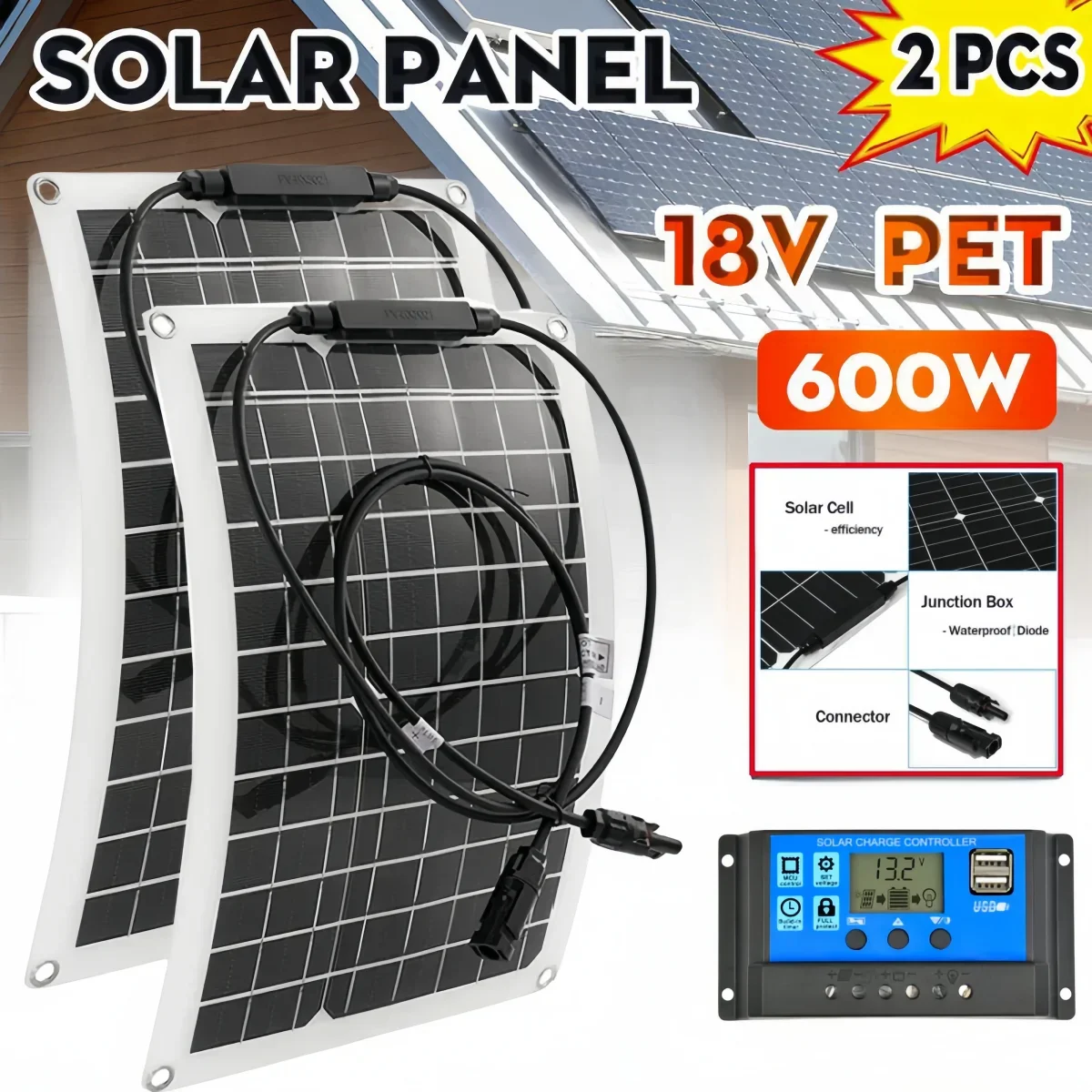 

600W Solar Panel Kit Complete 12V USB With 100A Controller Solar Cells for Car Yacht RV Boat Camp MobliePhone Battery Charger