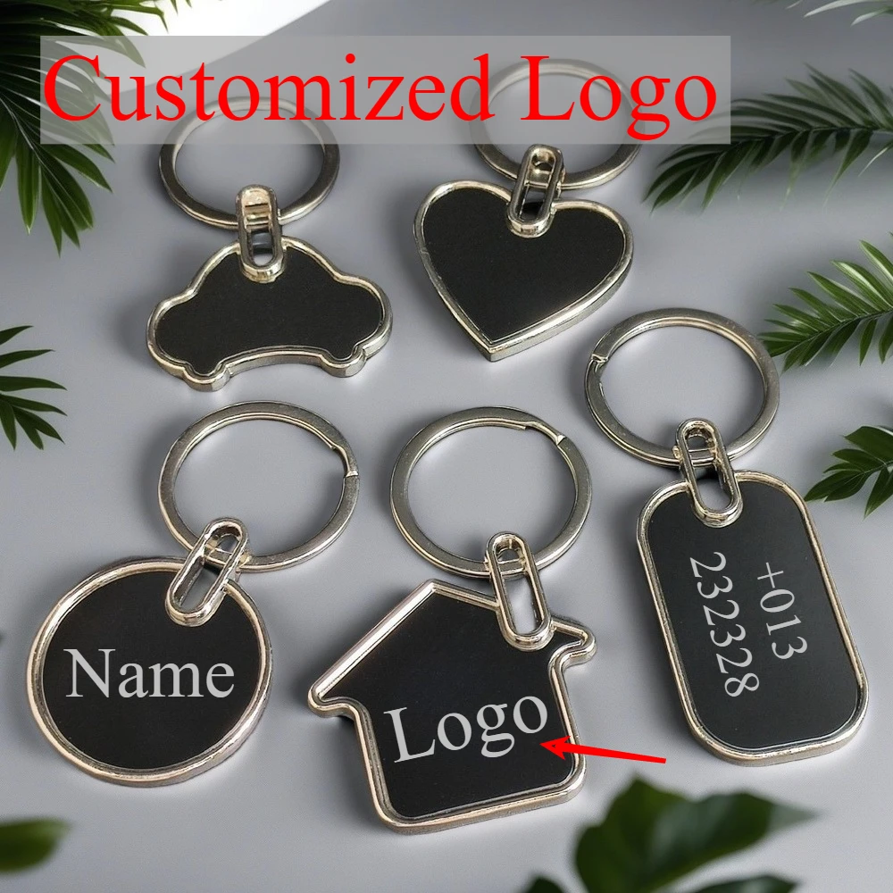 

Wholesale Personalized Metal Keychain Custom Logo Name Keyring Plate Laser Marking Engraving Advertisement Promotional Gifts