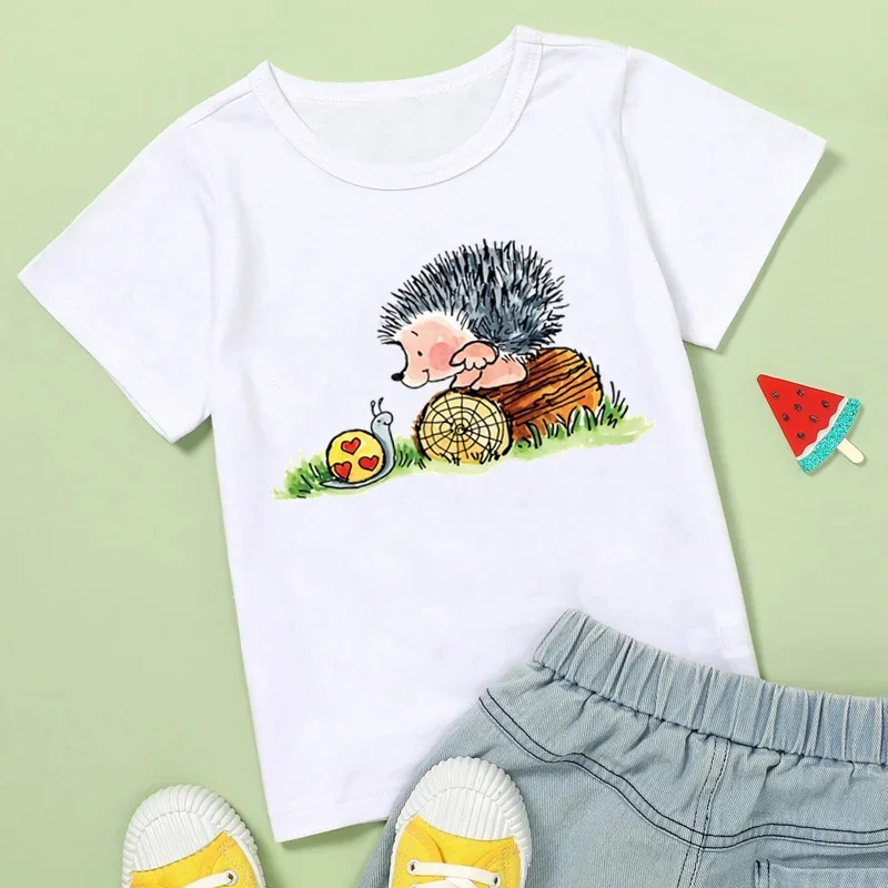 Camisetas de dibujos animados de animales de erizo para niños, camiseta divertida informal para bebés, ropa para niñas pequeñas, Tops de verano para niños