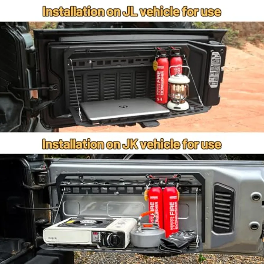 Portaoggetti posteriore pieghevole con pannello MOLLE e 3 borse portaoggetti per Jeep Wrangler JKU JL JLU 20172024 Tavolo portellone Compa