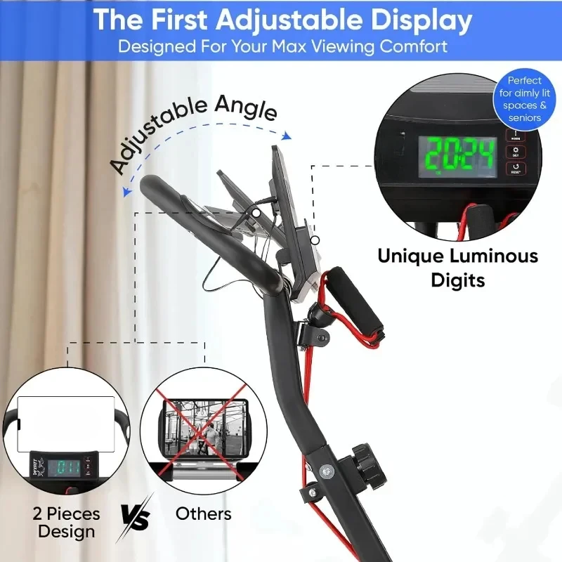 Exercise Bike with Luminous Digits Display ,Compact Workout Bike with Fully Support Backrest - Wider Seat