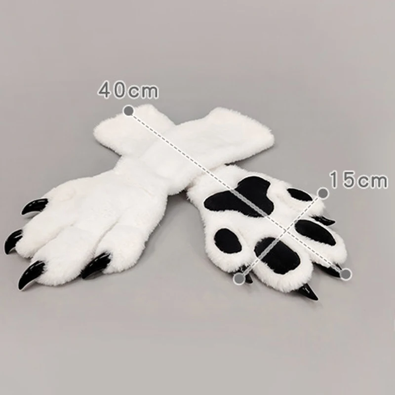 Faux Fur Animal Paw Gloves Claws Pads Long Nails Cat Bear Fox Wolf Cosplay Mittens for Halloween Party Cosplay Costume Props