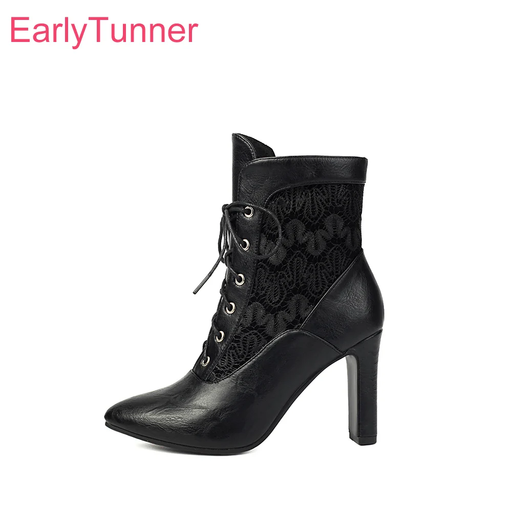 

2025 Новые зимние повседневные черные красные женские ботильоны с острым носком на высоком каблуке, женские модельные туфли плюс маленький большой размер 11 33 43 45