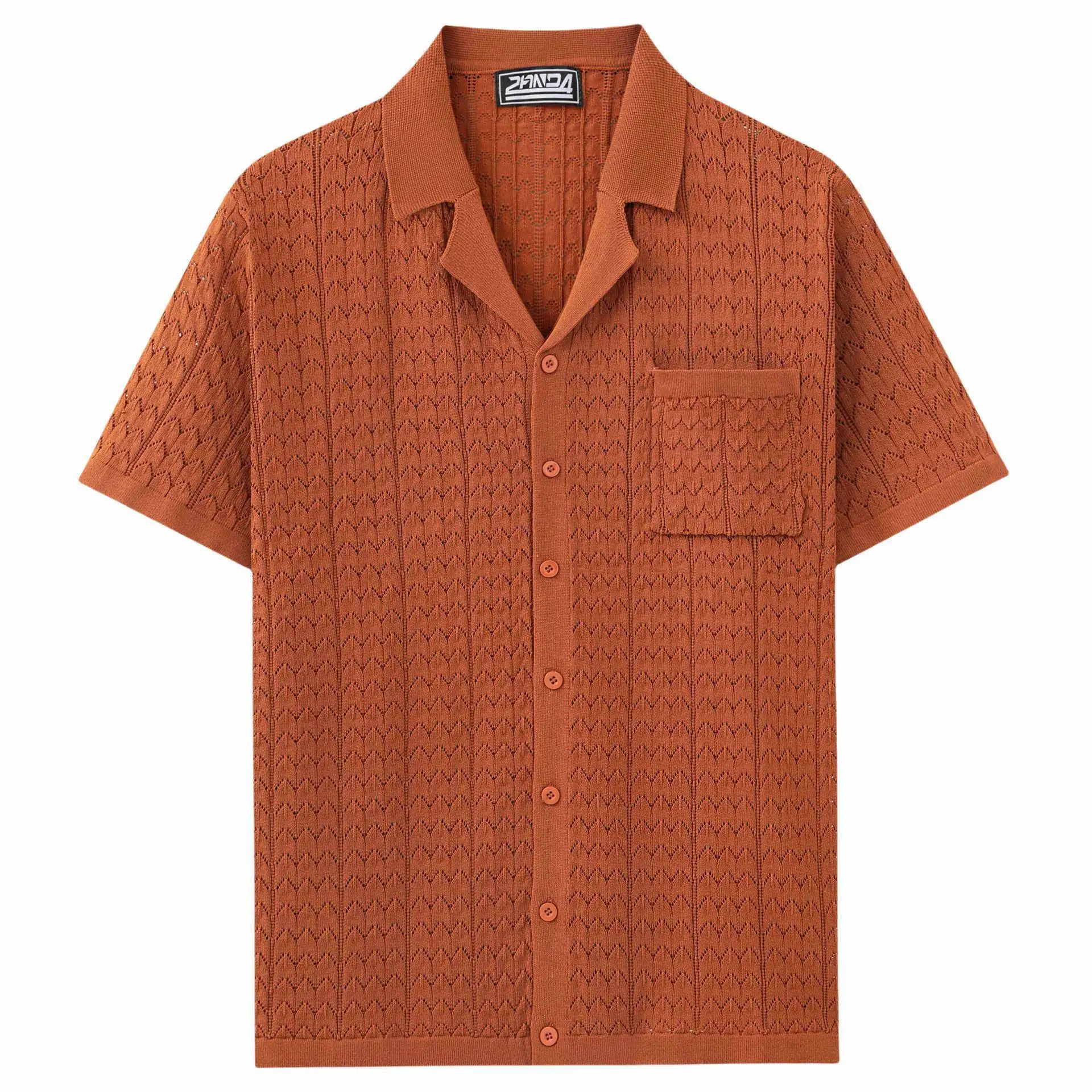 

American Style Casual Knitted Cardigan Short Sleeve Ice Silk Shirt Standard Fit Fashion Urban Male Summer Thin Micro Str...