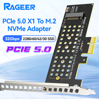 RAGEER PCIe 5.0 x1 to M.2 NVMe Adapter - 32Gbps Speed for 2280/60/42/30 SSDs | Compatible PCIe x1/x4/x8/x16 LED light