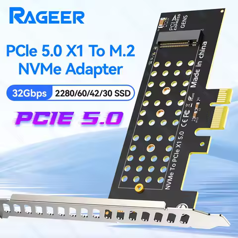 RAGEER PCIe 5.0 x1 to M.2 NVMe Adapter - 32Gbps Speed for 2280/60/42/30 SSDs | Compatible PCIe x1/x4/x8/x16 LED light