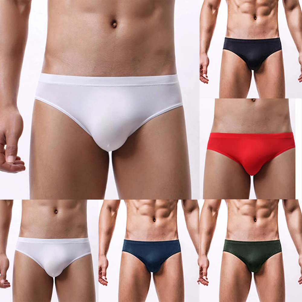 

Fashion Hot Briefs Mens Swimwear Breathable Comfort Ice Silk Knickers Lingerie Low-rise Panties Plus Size Sexy