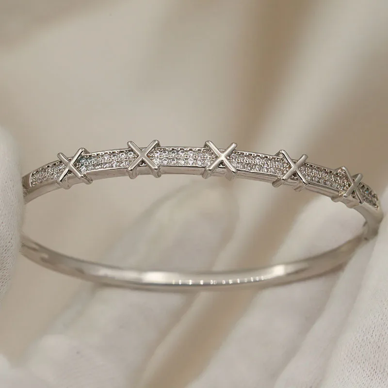New Sight Crystal Cross Bangles&Bracelet for Women Wedding Bridal Zirconia Bracelet Fashion Brand Jewelry