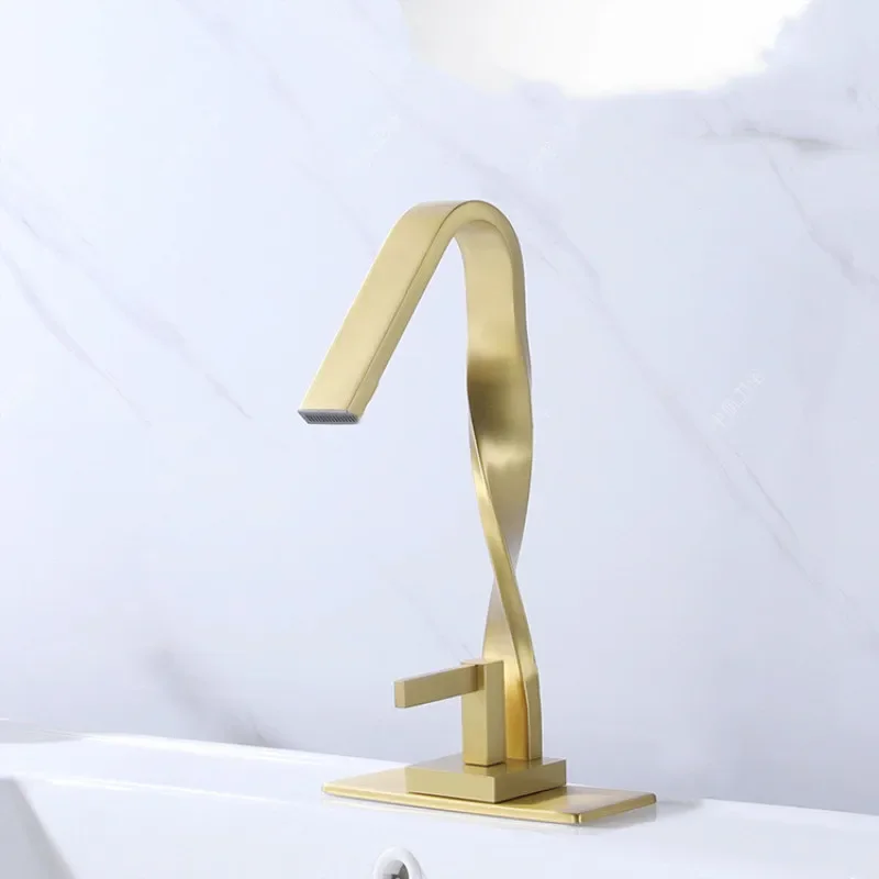 New Arrival Brush Gold Bathroom Basin Faucet Single Handle Single Hole Mixer Tap Deck Mounted Hot And Cold Tap Sink Faucet