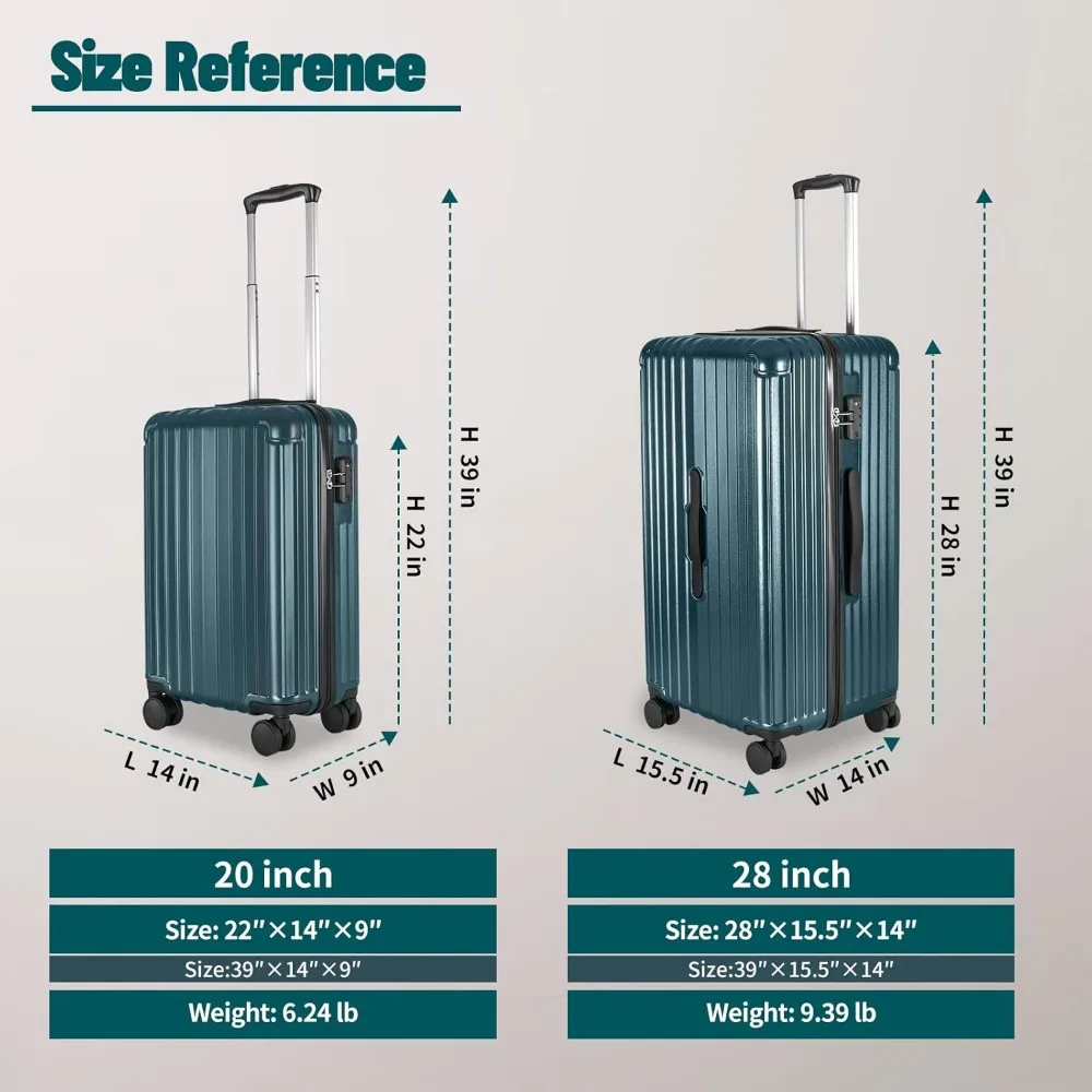20 Inch and 28 Inch Square Thickened ABS+PC Hard Shell luggage, 2-Piece Suitcase Set with TSA Lock & Dual Zipper Mesh Interior
