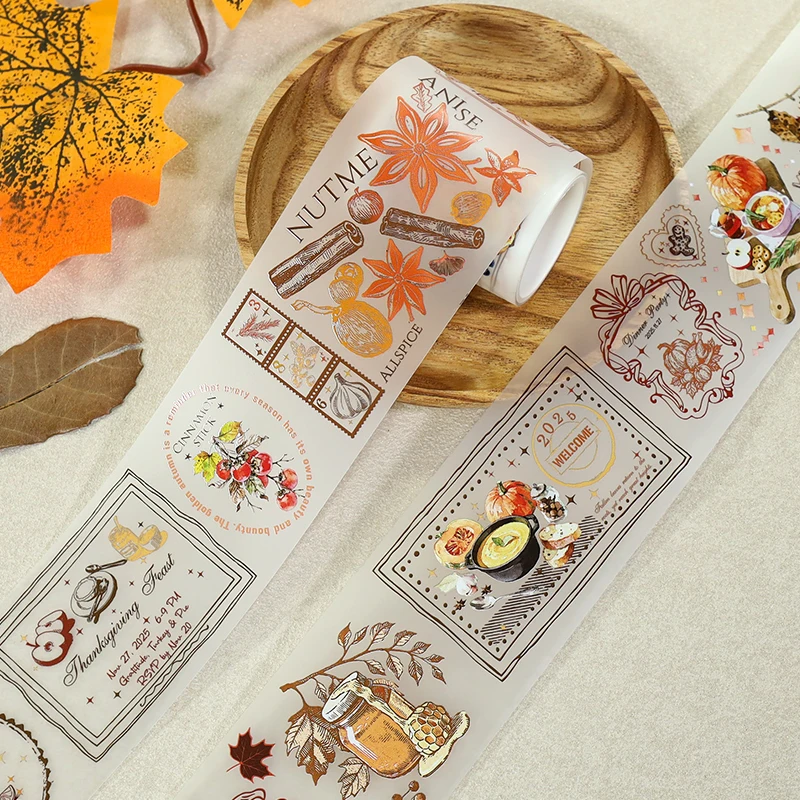 50mm*200cm Vintage Autumn Fruit Leaves Landscape PET Tape Creative DIY Journal Material Collage Scrapbooking Stationery